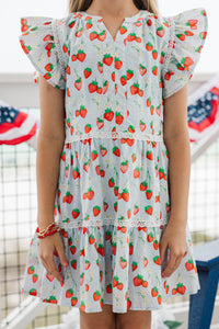 Girls: At This Time Light Blue Strawberry Printed Dress