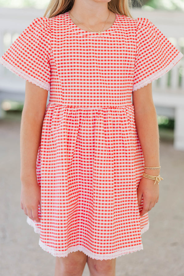 Girls: Time Goes By Red Gingham Scalloped Dress