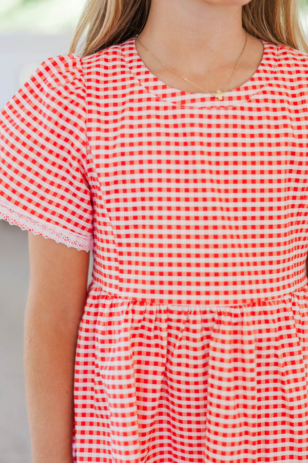 Girls: Time Goes By Red Gingham Scalloped Dress