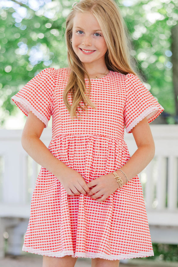 Girls: Time Goes By Red Gingham Scalloped Dress