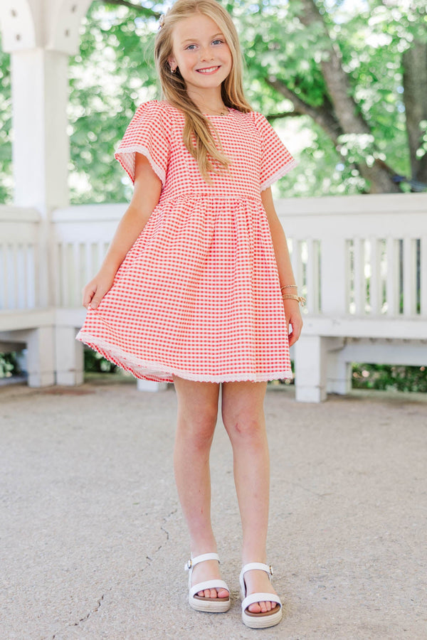 Girls: Time Goes By Red Gingham Scalloped Dress
