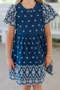 Girls: Time Goes By Navy Eyelet Scalloped Dress
