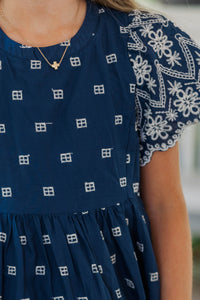 Girls: Time Goes By Navy Eyelet Scalloped Dress