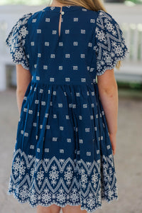 Girls: Time Goes By Navy Eyelet Scalloped Dress