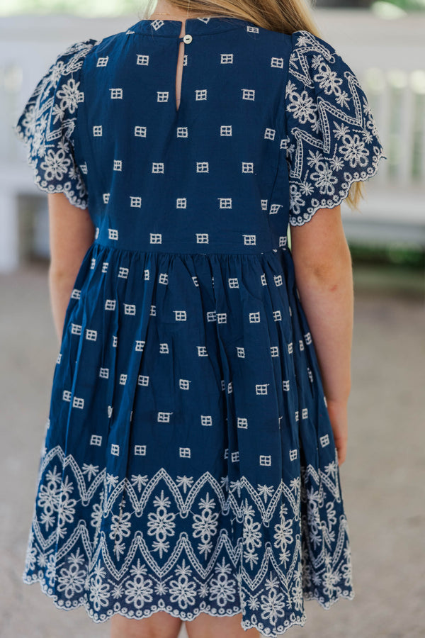 Girls: Time Goes By Navy Eyelet Scalloped Dress