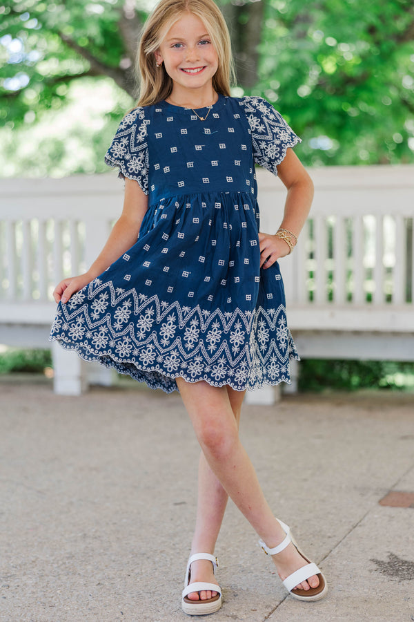 Girls: Time Goes By Navy Eyelet Scalloped Dress