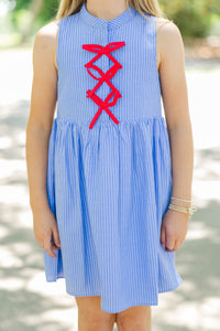 Girls: The Ariana Blue Striped Sleeveless Dress