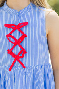Girls: The Ariana Blue Striped Sleeveless Dress