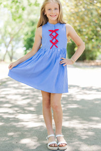 Girls: The Ariana Blue Striped Sleeveless Dress