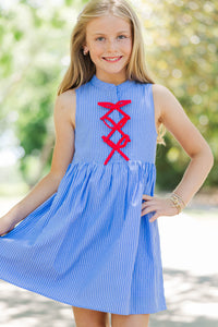 Girls: The Ariana Blue Striped Sleeveless Dress