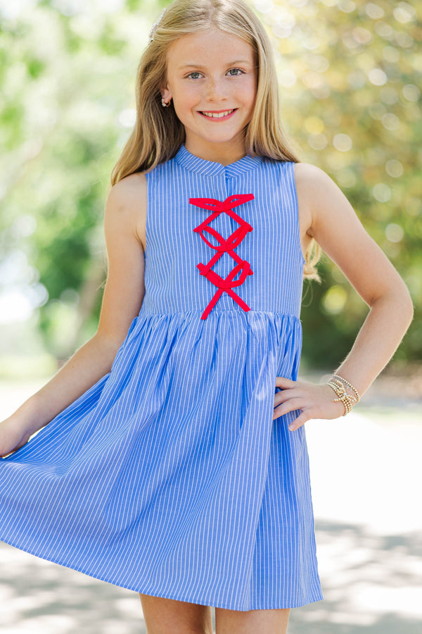 Girls: The Ariana Blue Striped Sleeveless Dress