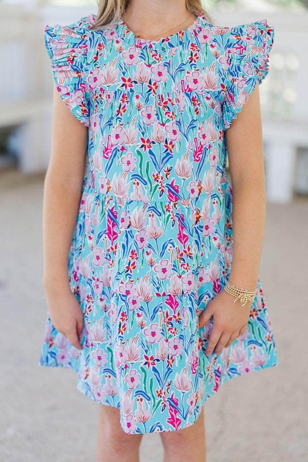 Girls: Make My Day Bright Blue Floral Babydoll Dress