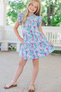 Girls: Make My Day Bright Blue Floral Babydoll Dress