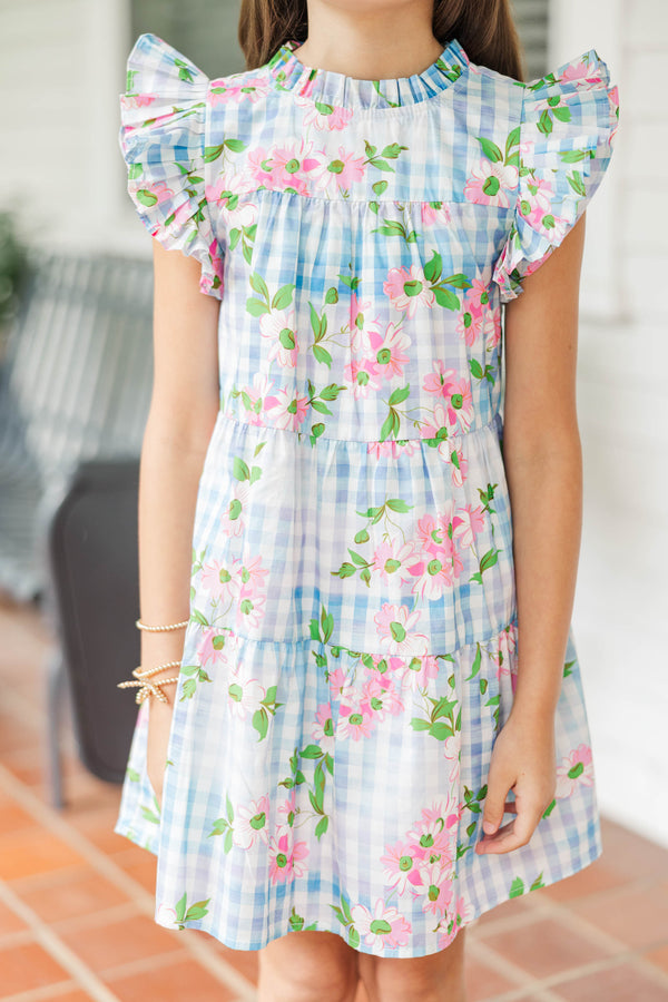 Girls: Sweet Nature Blue Gingham Babydoll Dress