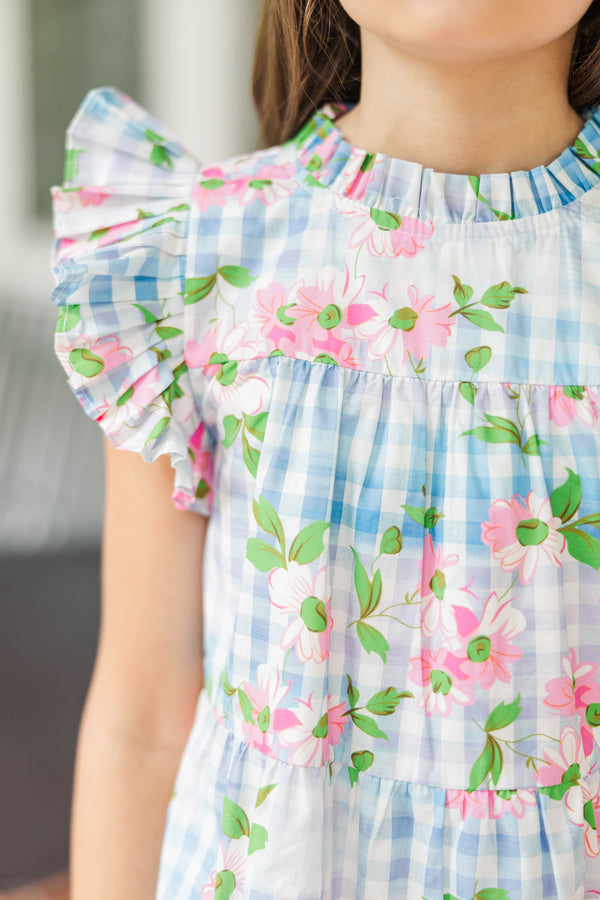 Girls: Sweet Nature Blue Gingham Babydoll Dress