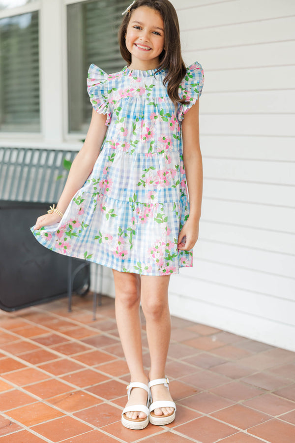Girls: Sweet Nature Blue Gingham Babydoll Dress