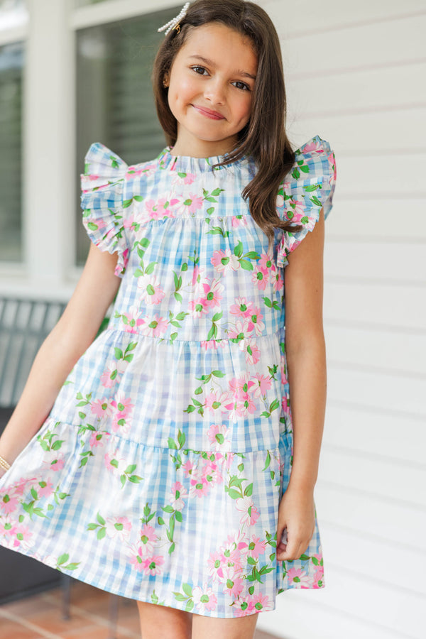 Girls: Sweet Nature Blue Gingham Babydoll Dress