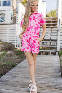 Girls: Off Duty Darling Pink Floral Scalloped Romper