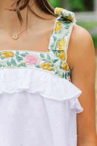 Girls: Keep It Sweet Green Floral Trim Swiss Dot Top