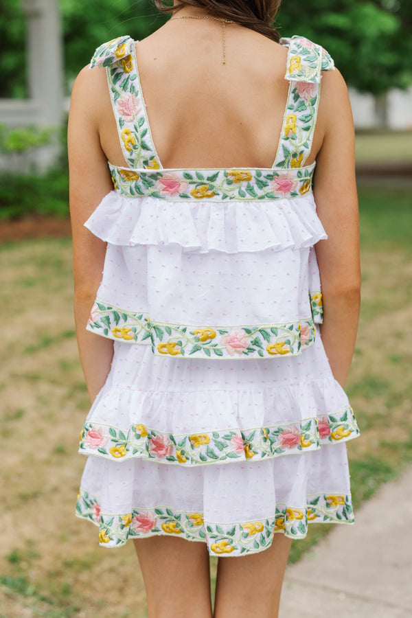 Girls: Keep It Sweet Green Floral Trim Swiss Dot Top