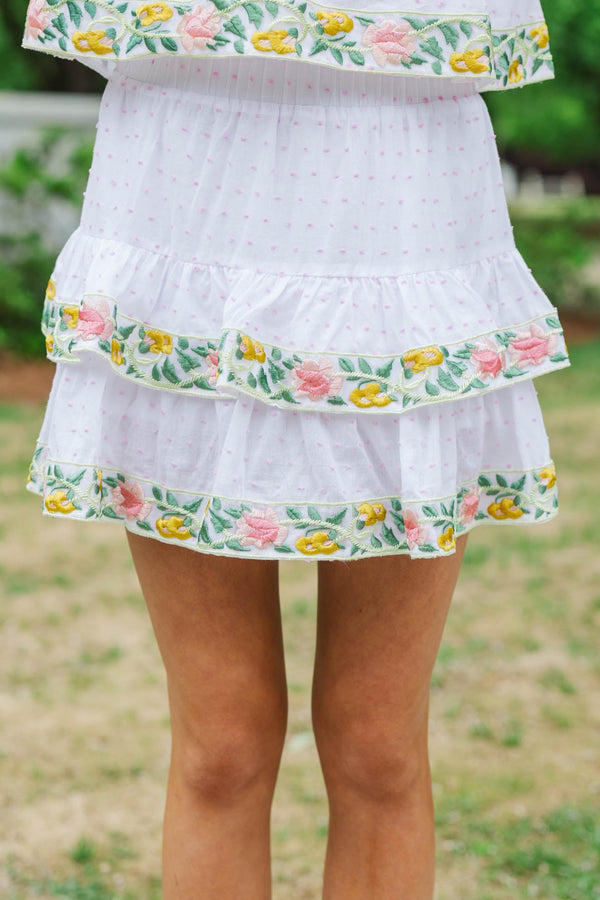 Girls: Just Enough Charm Green Floral Trim Swiss Dot Skirt