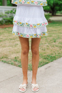 Girls: Just Enough Charm Green Floral Trim Swiss Dot Skirt