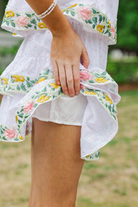 Girls: Just Enough Charm Green Floral Trim Swiss Dot Skirt
