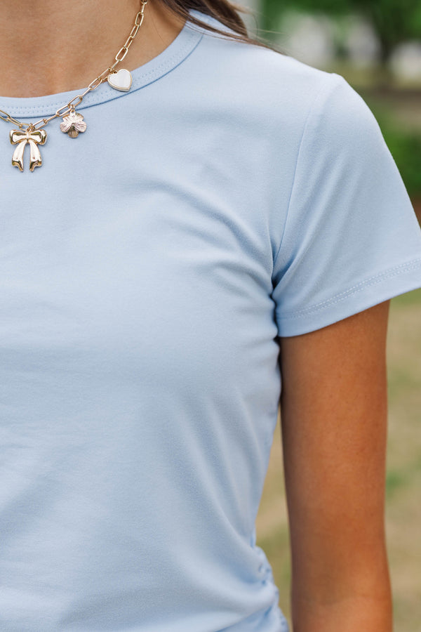 Girls: Easy Peasy Light Blue Ruched Tee