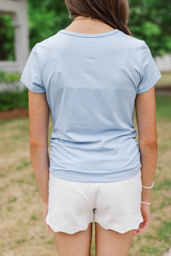 Girls: Easy Peasy Light Blue Ruched Tee