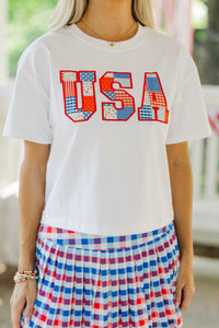 All American Girl White USA Patchwork Tee