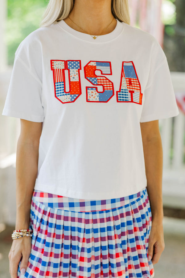 All American Girl White USA Patchwork Tee