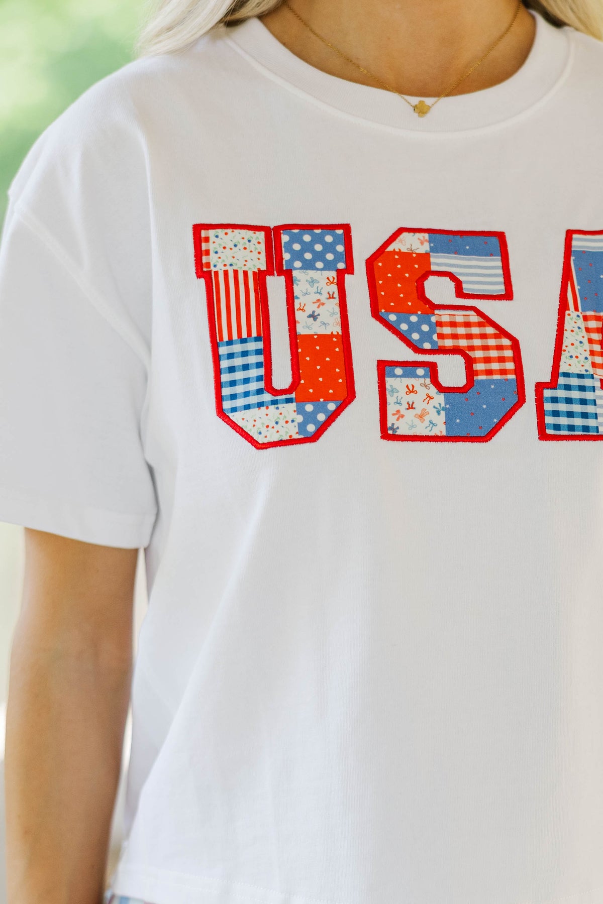 All American Girl White USA Patchwork Tee – Shop the Mint