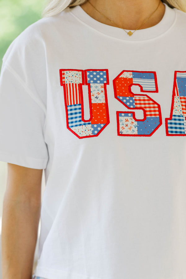 All American Girl White USA Patchwork Tee
