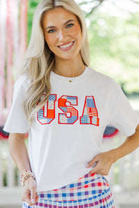 All American Girl White USA Patchwork Tee