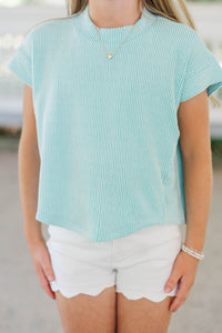 Girls: The Dina Mint Green Ribbed Top