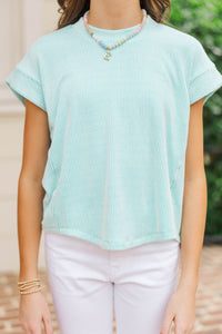 Girls: The Dina Mint Green Ribbed Top