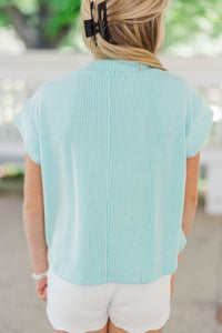 Girls: The Dina Mint Green Ribbed Top