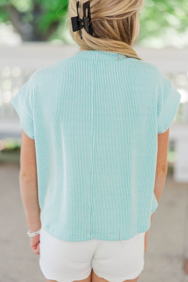Girls: The Dina Mint Green Ribbed Top