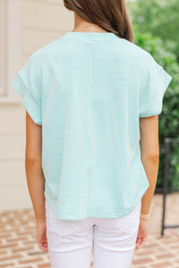 Girls: The Dina Mint Green Ribbed Top