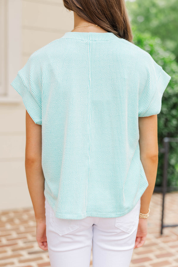 Girls: The Dina Mint Green Ribbed Top