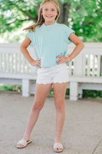 Girls: The Dina Mint Green Ribbed Top