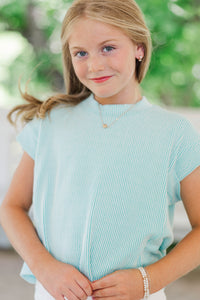 Girls: The Dina Mint Green Ribbed Top