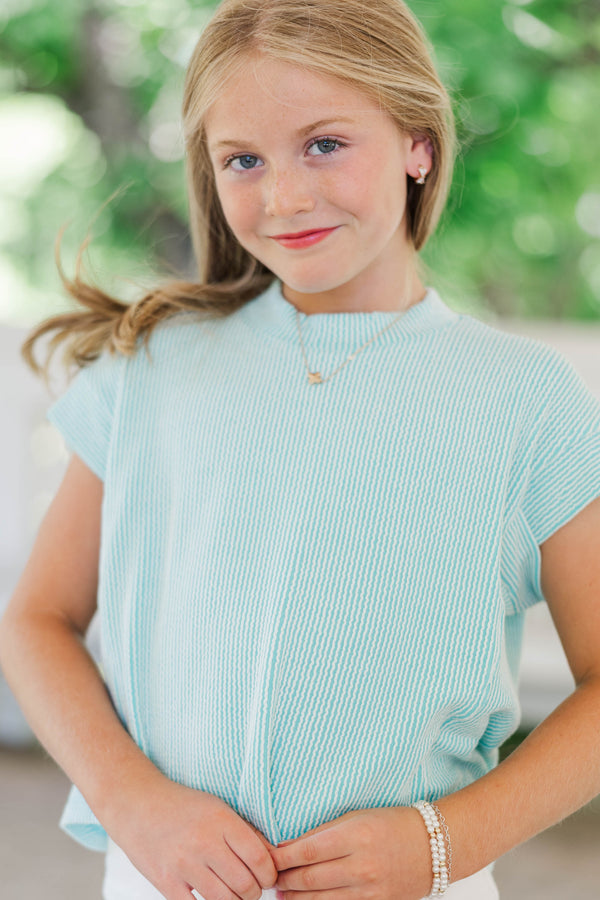 Girls: The Dina Mint Green Ribbed Top