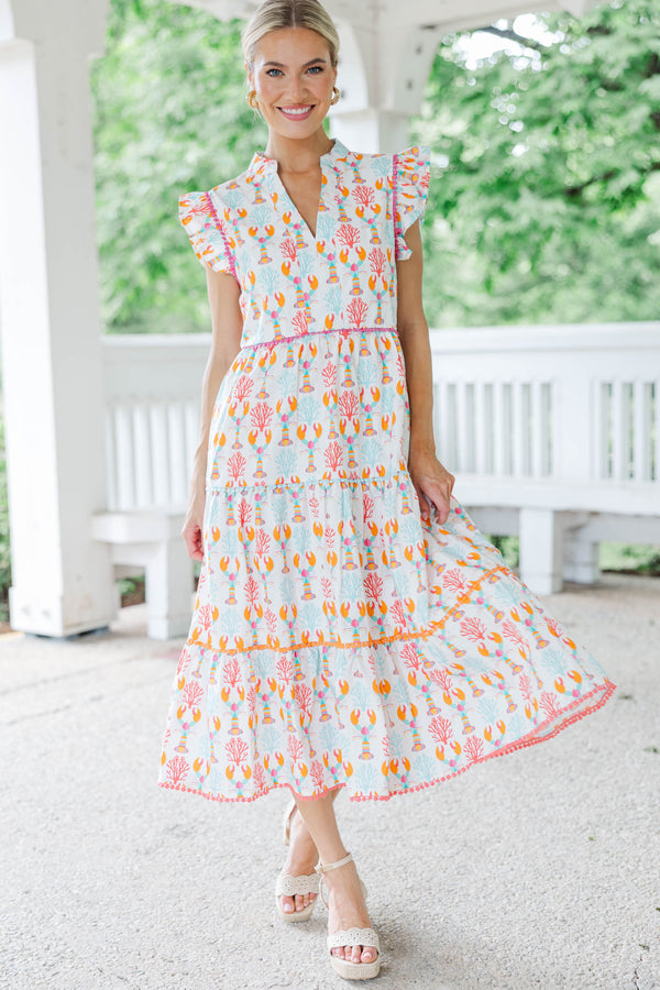 Created Beauty White Printed Midi Dress, Medium - The Mint Julep Boutique