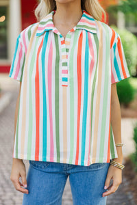 Face It Mint Striped Collared Shirt