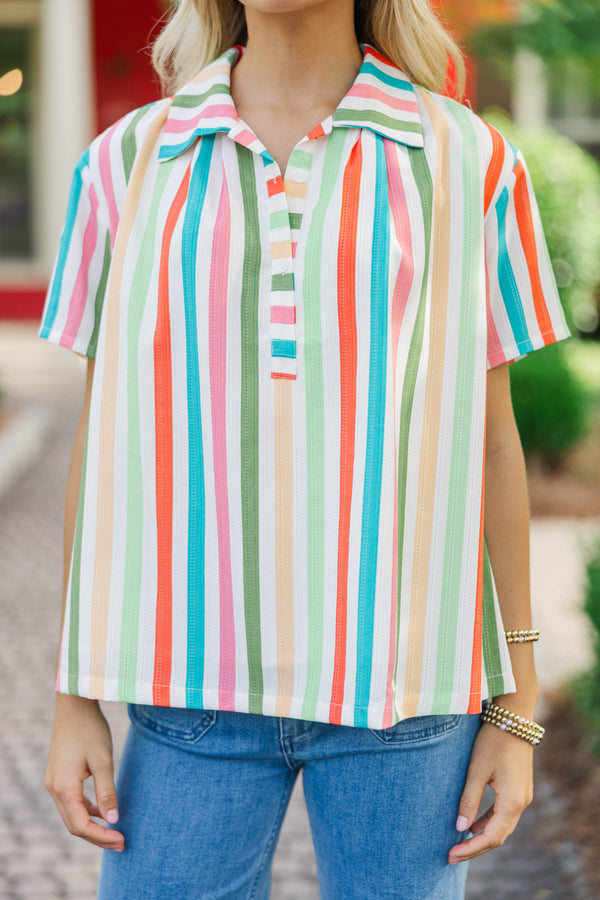 Face It Mint Striped Collared Shirt