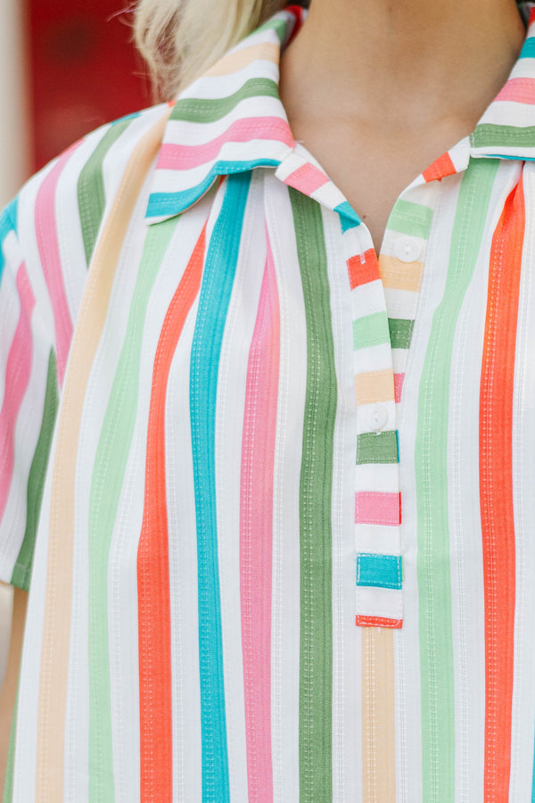 Face It Mint Striped Collared Shirt