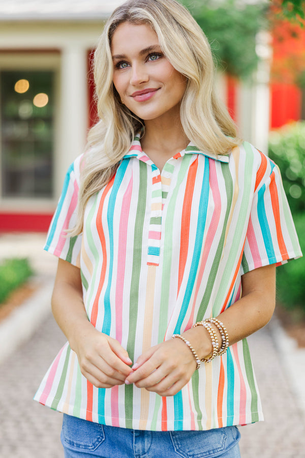 Face It Mint Striped Collared Shirt