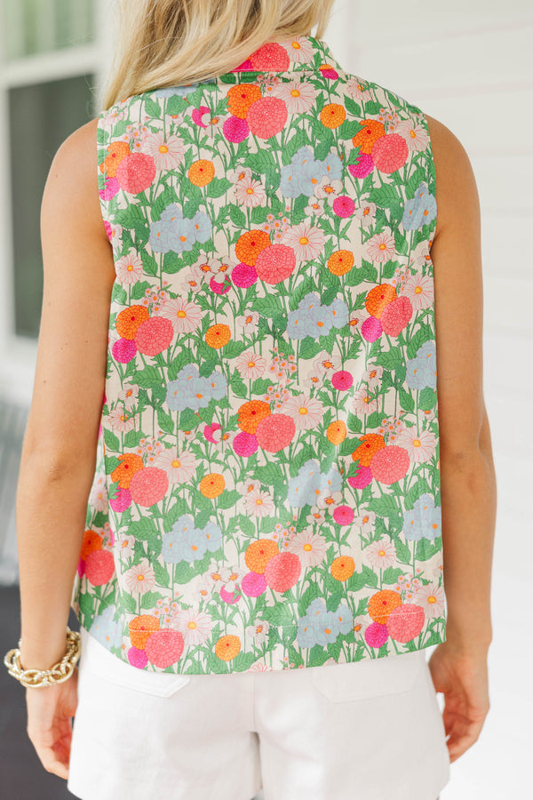 Makes You Happy Green Floral Blouse