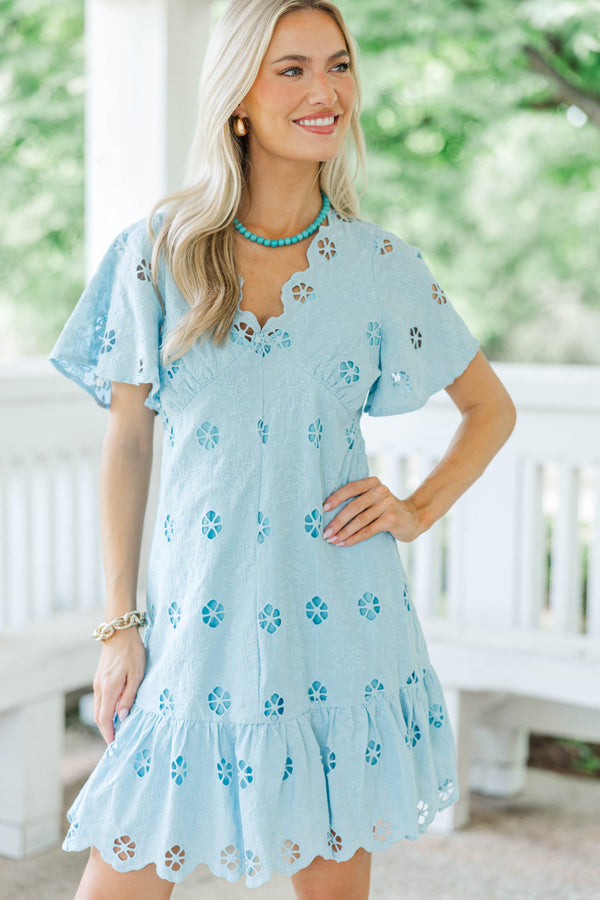 Boldly Beautiful Light Blue Eyelet Dress